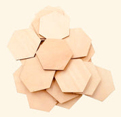6cm hexagonal wooden tiles, honeycomb-shaped, great for crafting, educational puzzles, and creative decor projects.