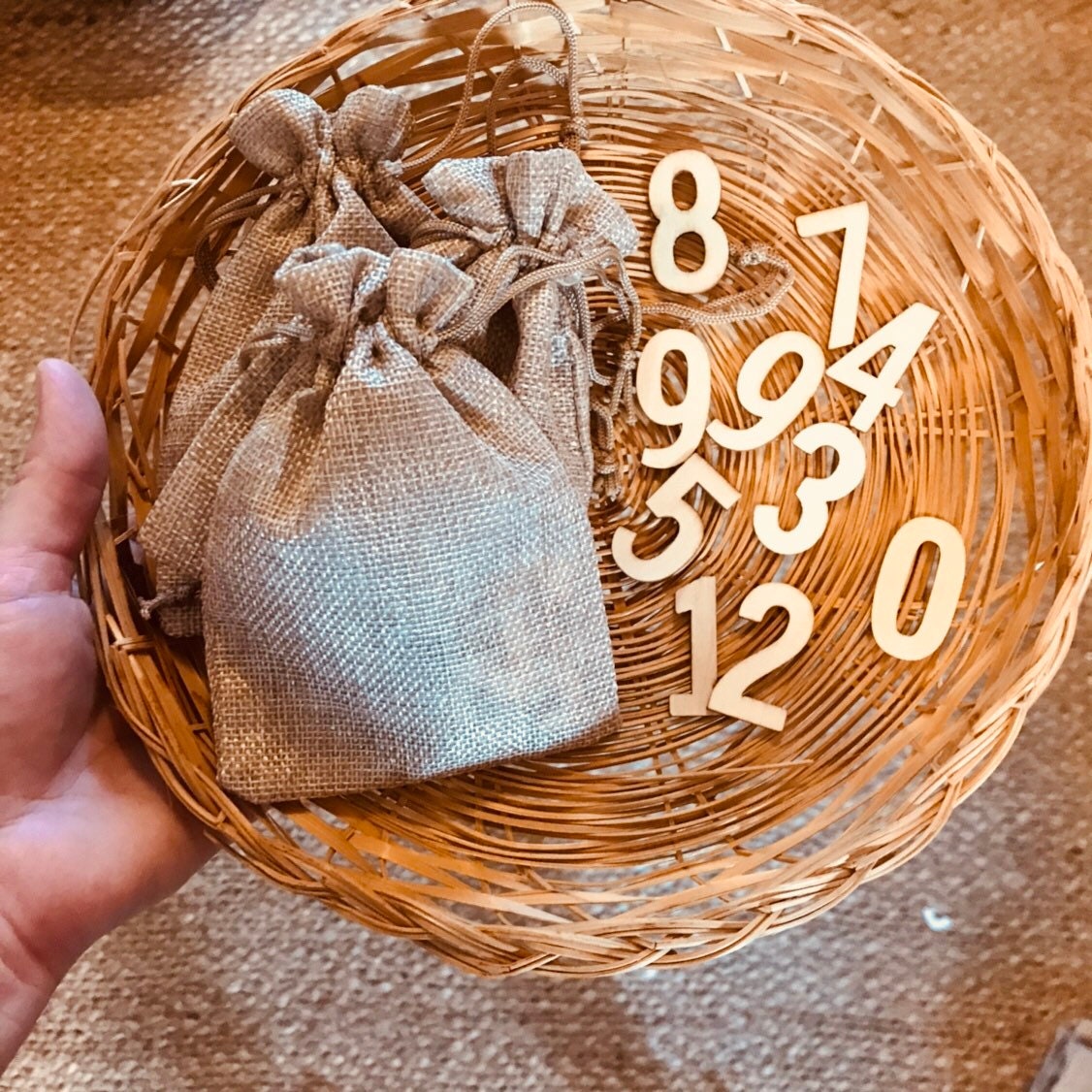 0-9 Wooden Numbers: Set of 10 wooden numbers for learning activities.
