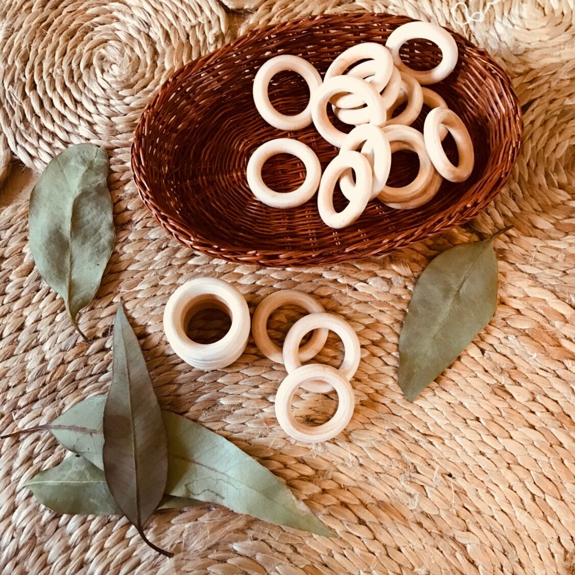 Wooden rings (40mm), round teethers for crafting or baby toys.