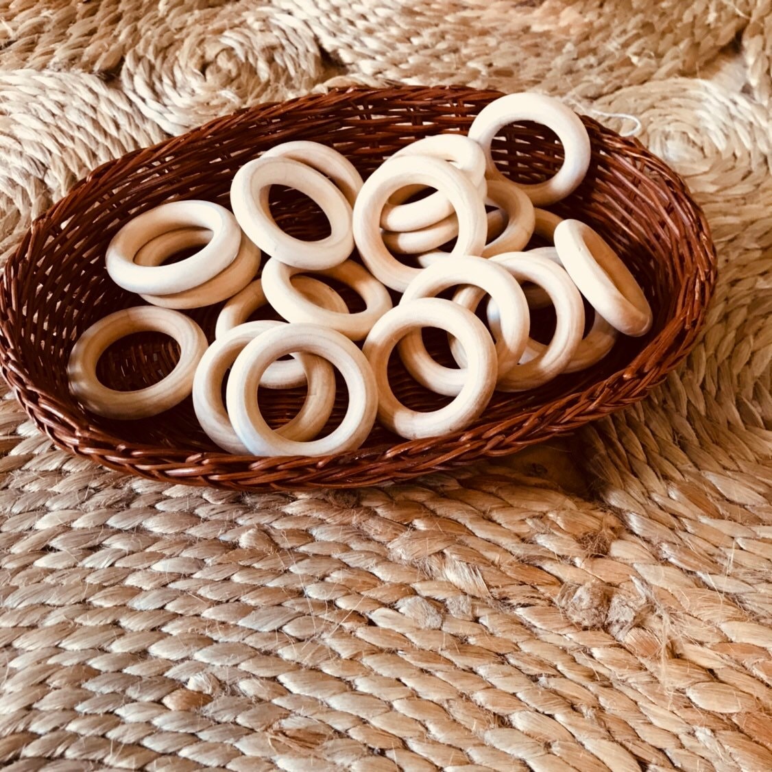 Wooden rings (40mm), round teethers for crafting or baby toys.