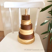 Natural Stripe Wooden Stacker: Wooden stacker with stained stripes for open play.