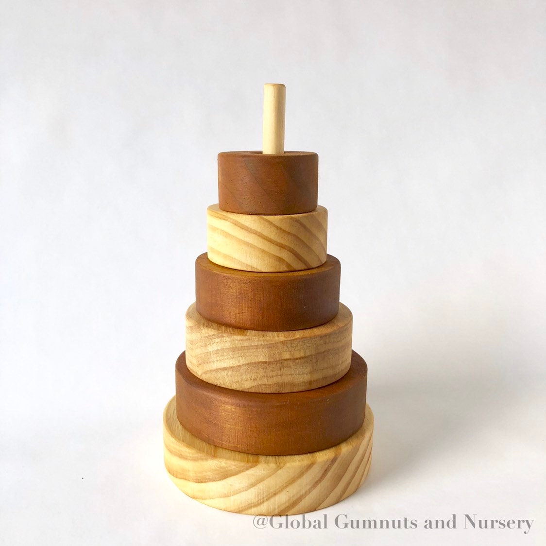 Natural Stripe Wooden Stacker: Wooden stacker with stained stripes for open play.