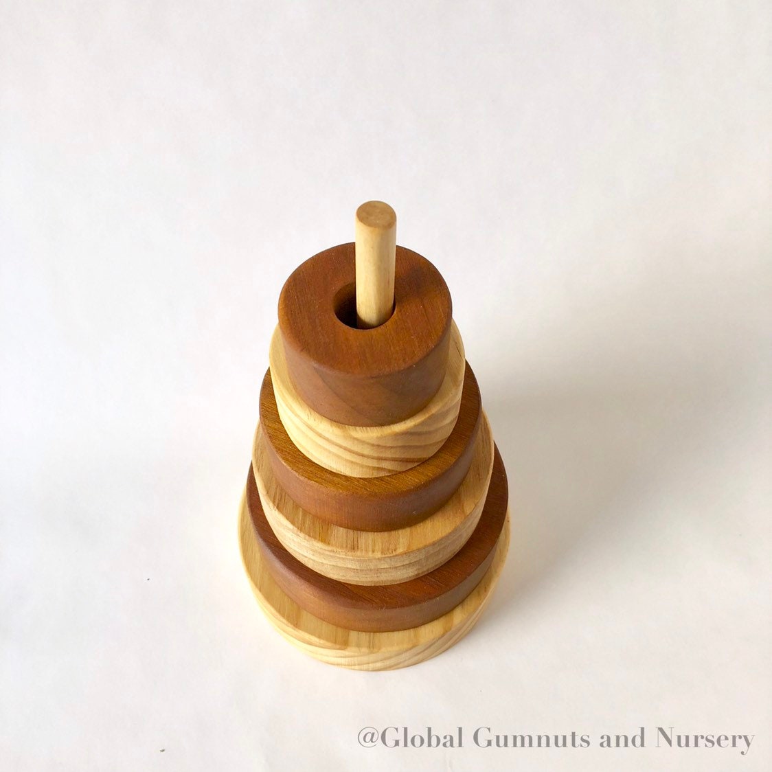 Natural Stripe Wooden Stacker: Wooden stacker with stained stripes for open play.