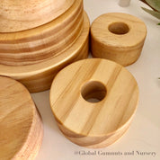 Natural Wooden Stacker: Customizable stacker with a personalized name option.