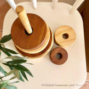 Natural Stripe Wooden Stacker: Wooden stacker with stained stripes for open play.