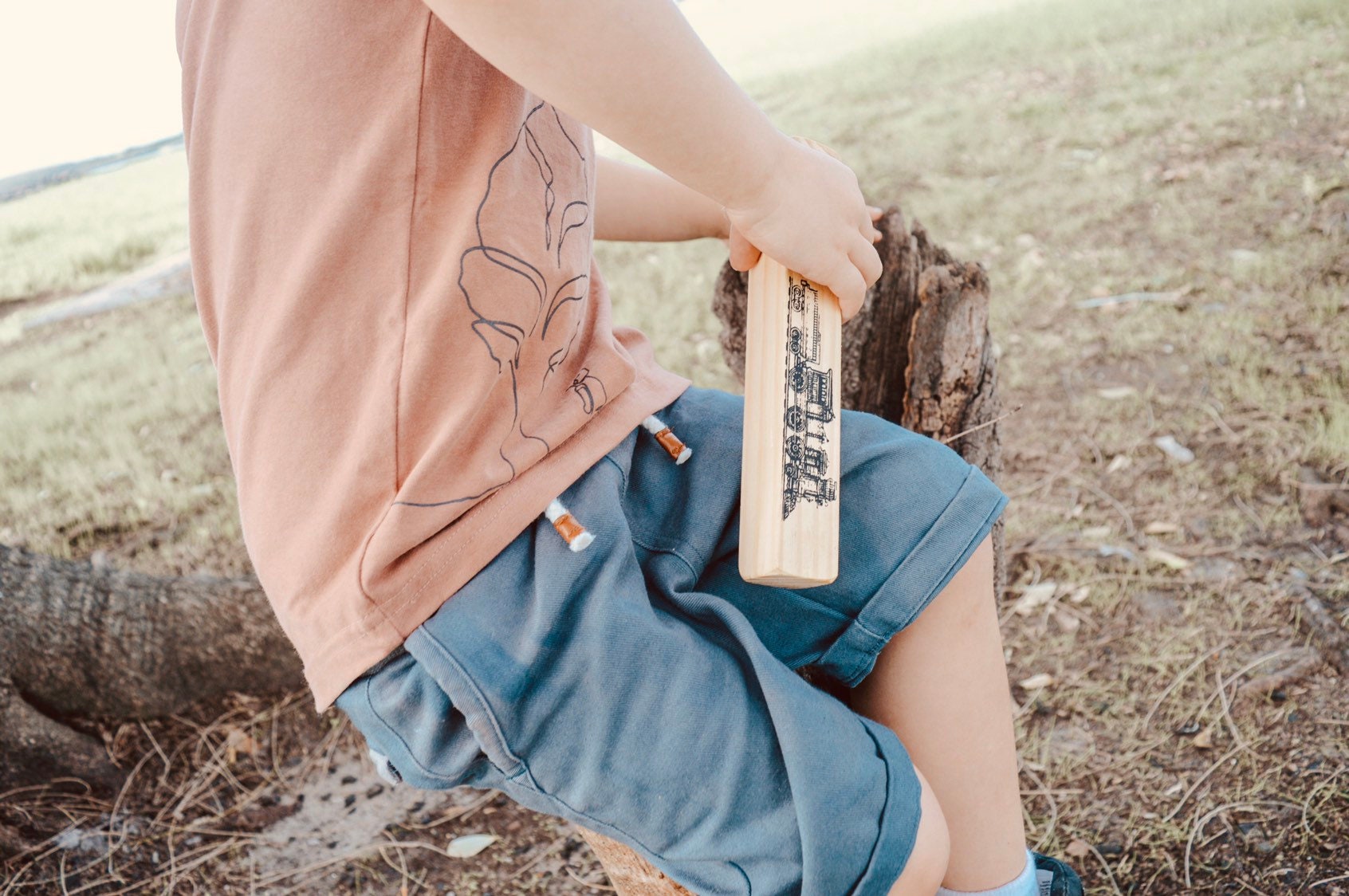 Personalized wooden train whistle, the Gumnut Express adventure whistle.