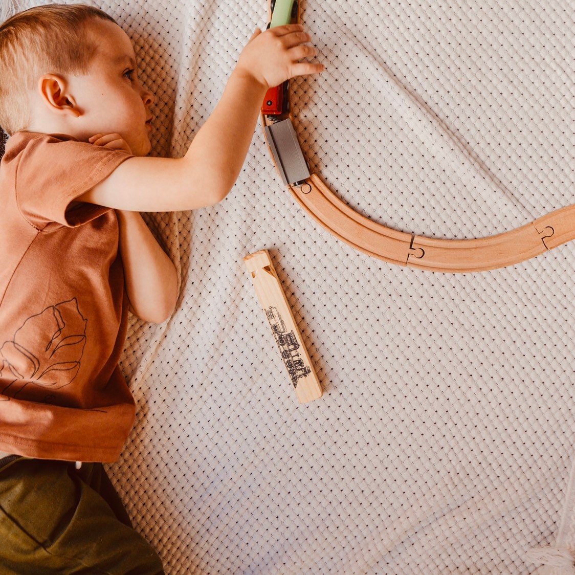 Personalized wooden train whistle, the Gumnut Express adventure whistle.