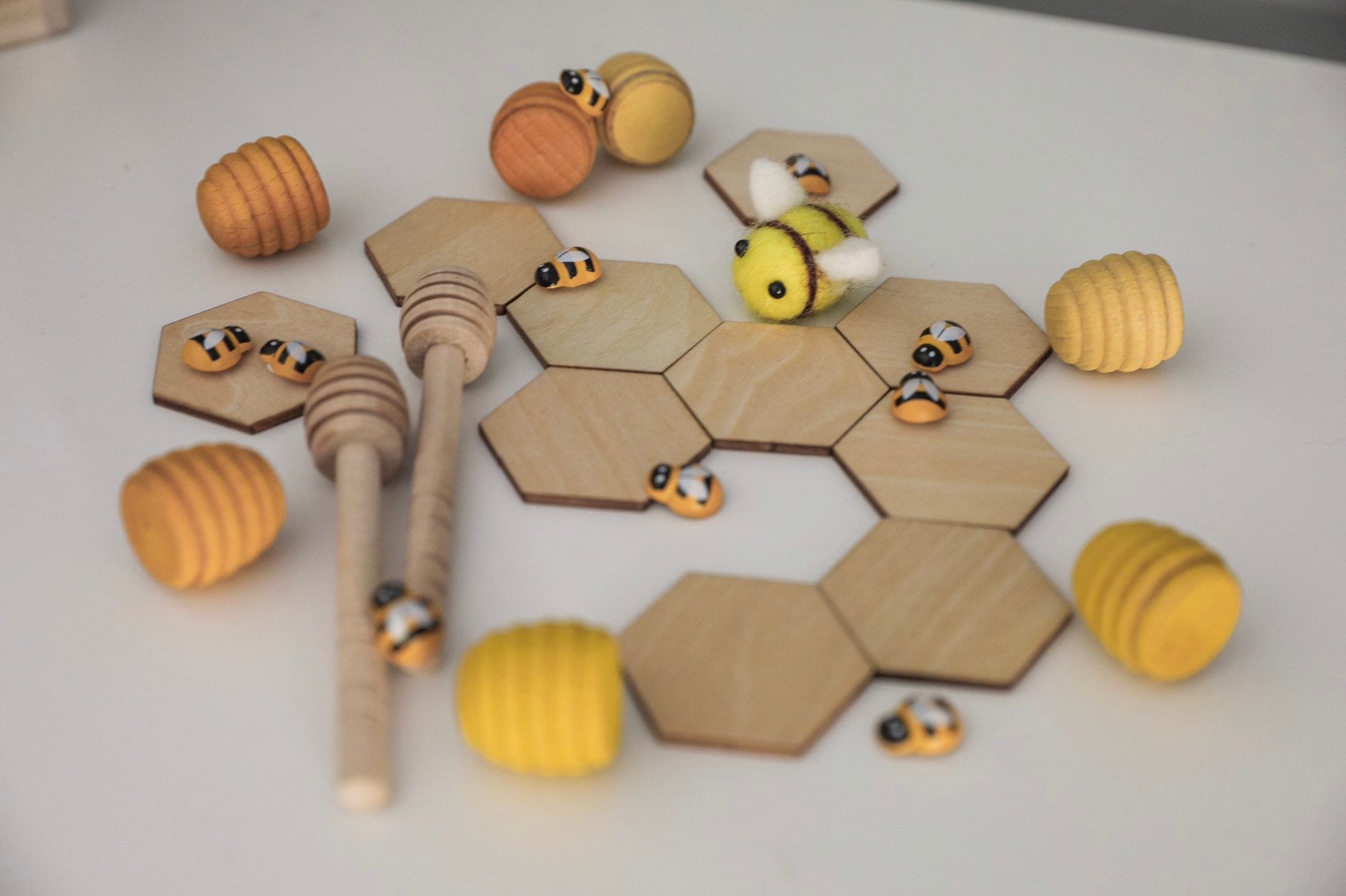 Natural Wooden Bee Hive: Small, handmade beehive for small world play and crafts.