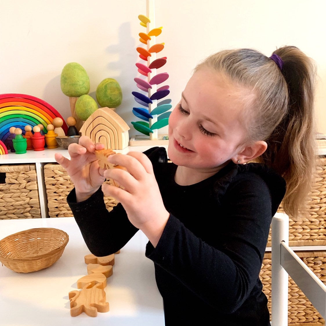 wooden insects set: five-piece set of dragonfly, beetle, and butterfly wooden figures for imaginative play.