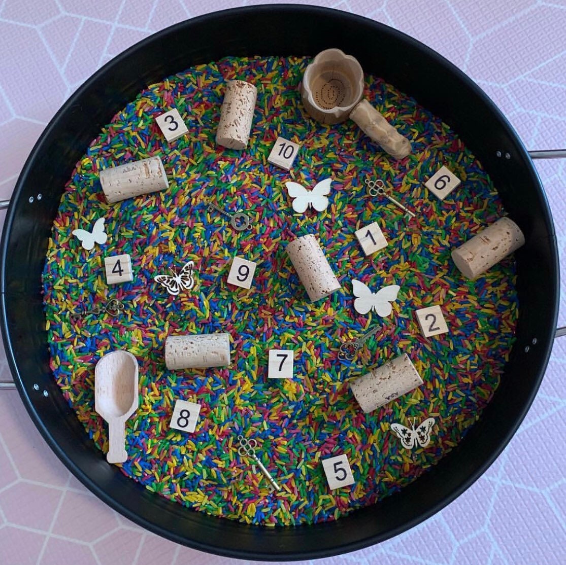 1-10 Wooden Number Tiles: Wooden tiles for number recognition and counting practice.