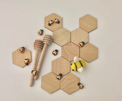 Wooden Hexagonal Tiles: 4cm wooden tiles shaped like honeycomb pieces.