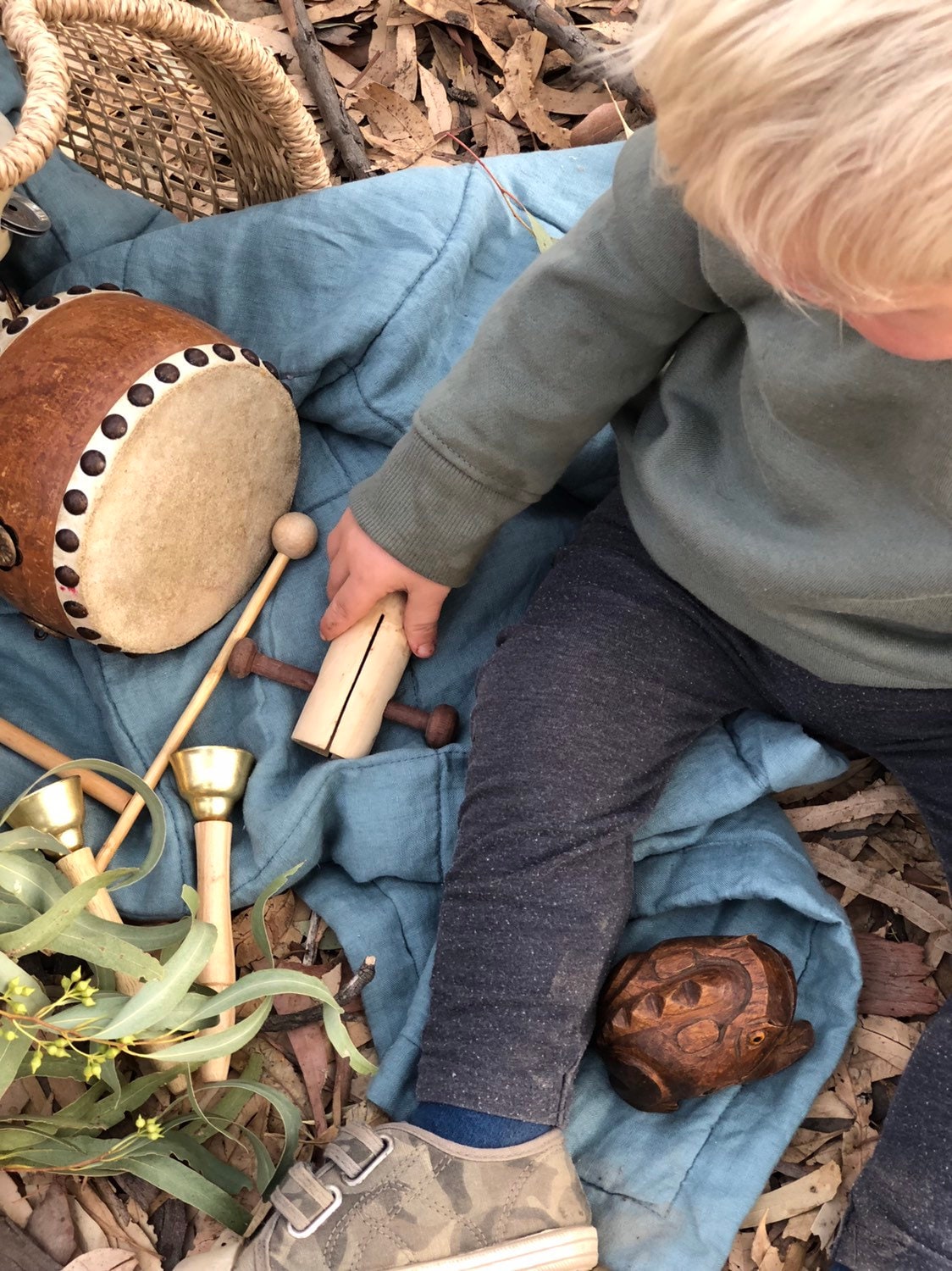 Tik Tok wooden shaker, a handmade musical instrument.
