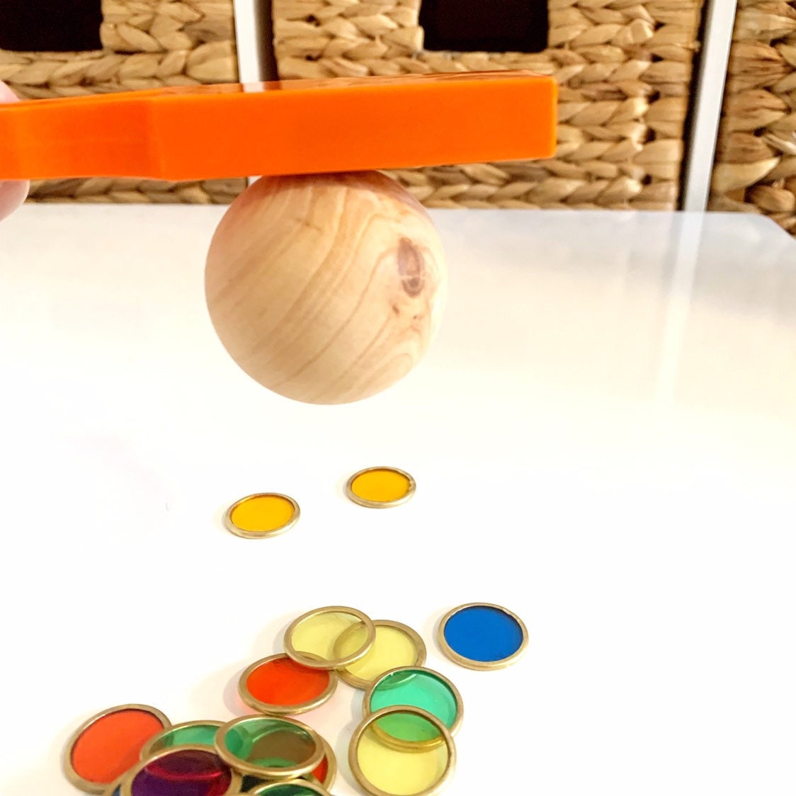 Magnetic colored chips/tiles, a fun and versatile addition to magnetic play or learning activities.