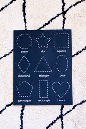 Shapes chalkboard featuring 9 common shapes, perfect for early learning.