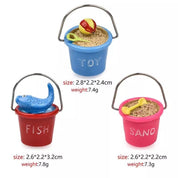 Miniature beach buckets for small-world play. Perfect for imaginative beach or summer-themed setups.