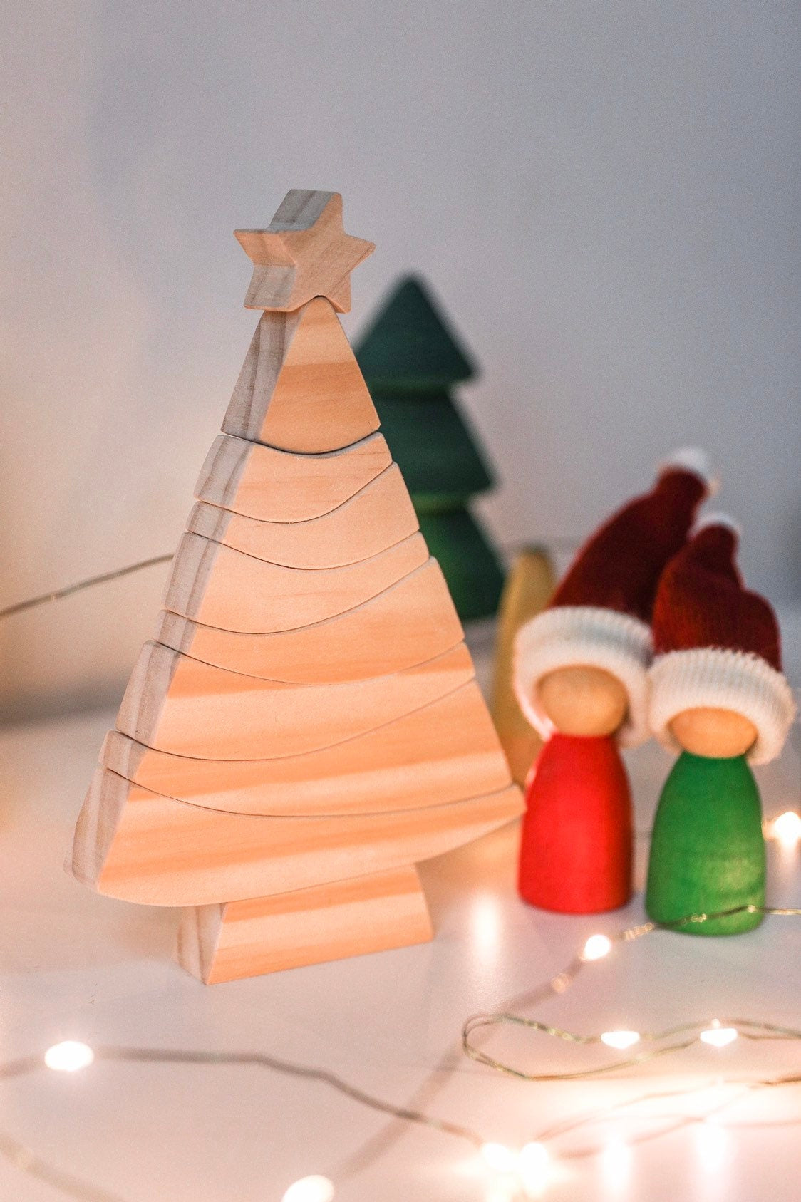 8-piece christmas tree puzzle: wooden stacker puzzle for festive holiday activities and decor.