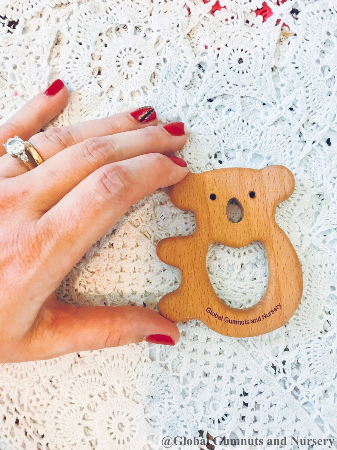 Natural wooden koala animal, a DIY nursery mobile accessory or adorable crib decor.
