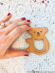 Natural wooden koala animal, a DIY nursery mobile accessory or adorable crib decor.
