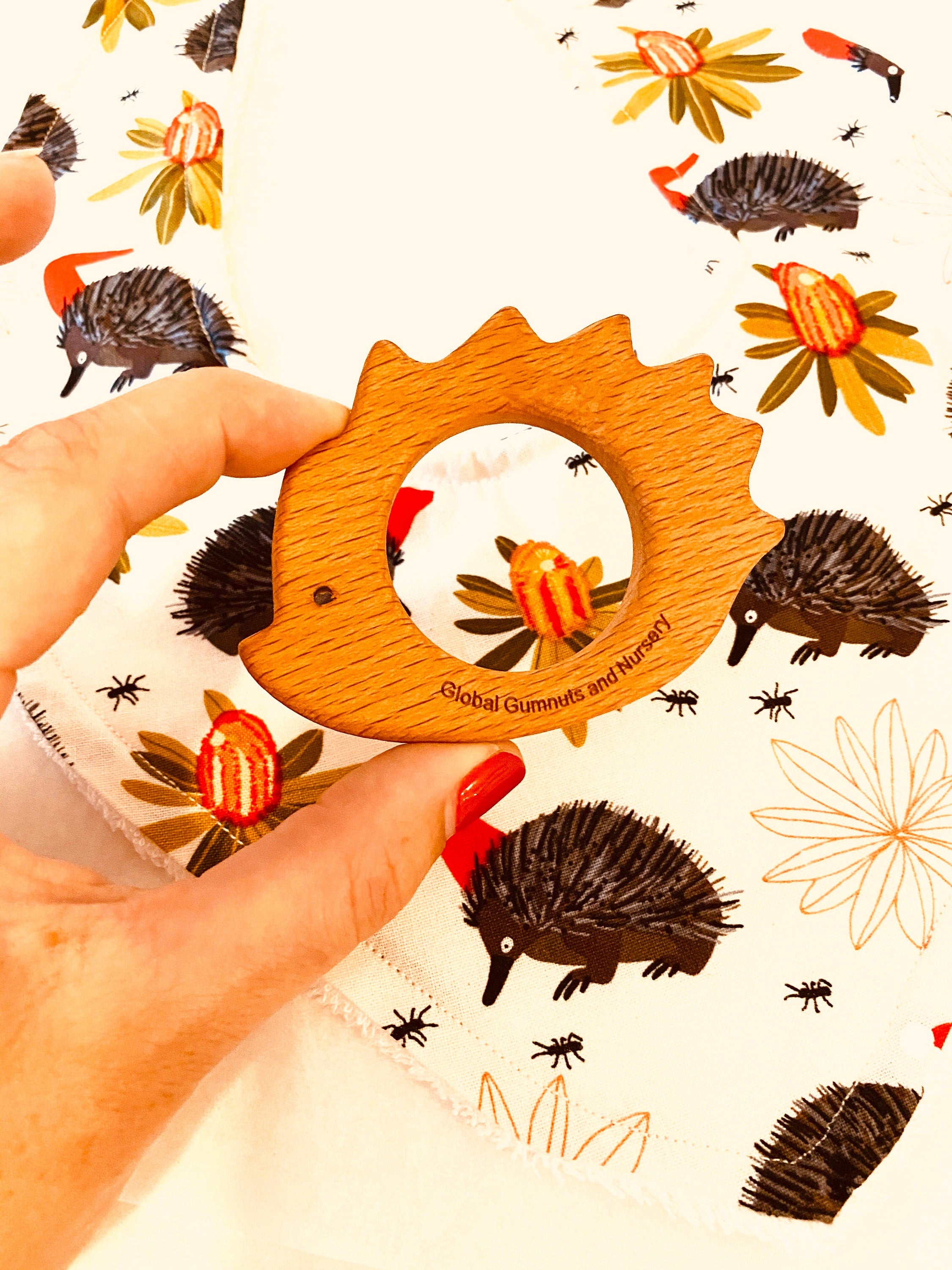 Beechwood echidna figurine, handcrafted and perfect for Australian wildlife-themed play or decor.