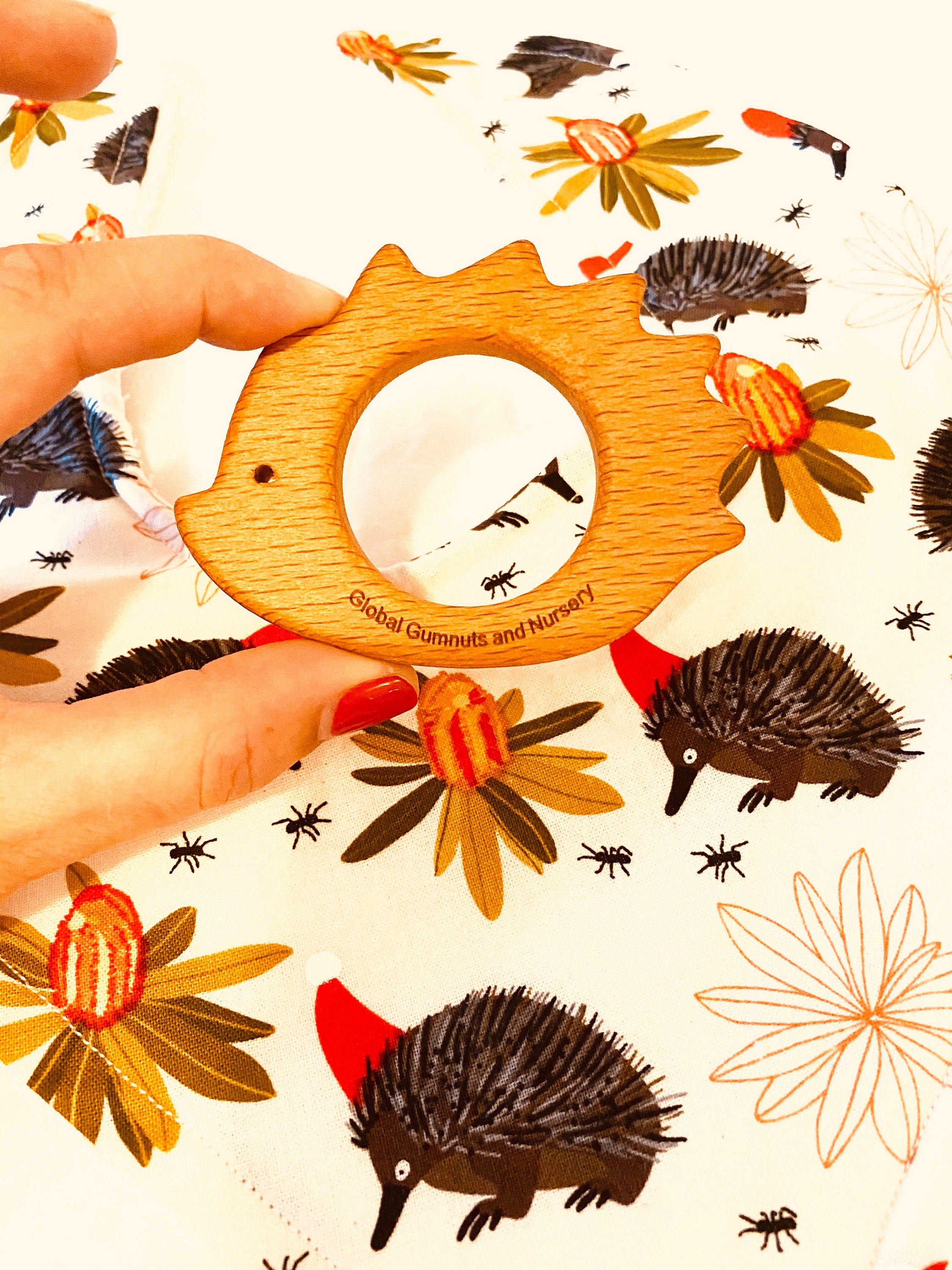 Beechwood echidna figurine, handcrafted and perfect for Australian wildlife-themed play or decor.