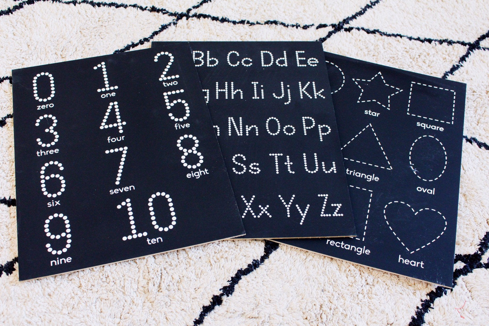 Shapes chalkboard featuring 9 common shapes, perfect for early learning.