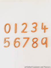 0-9 Wooden Number Set: Ten-piece set of wooden numbers for learning and play.