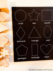 Chunky wooden shape set with 6 playful designs, ideal for teaching shapes, sensory play, and early learning activities.