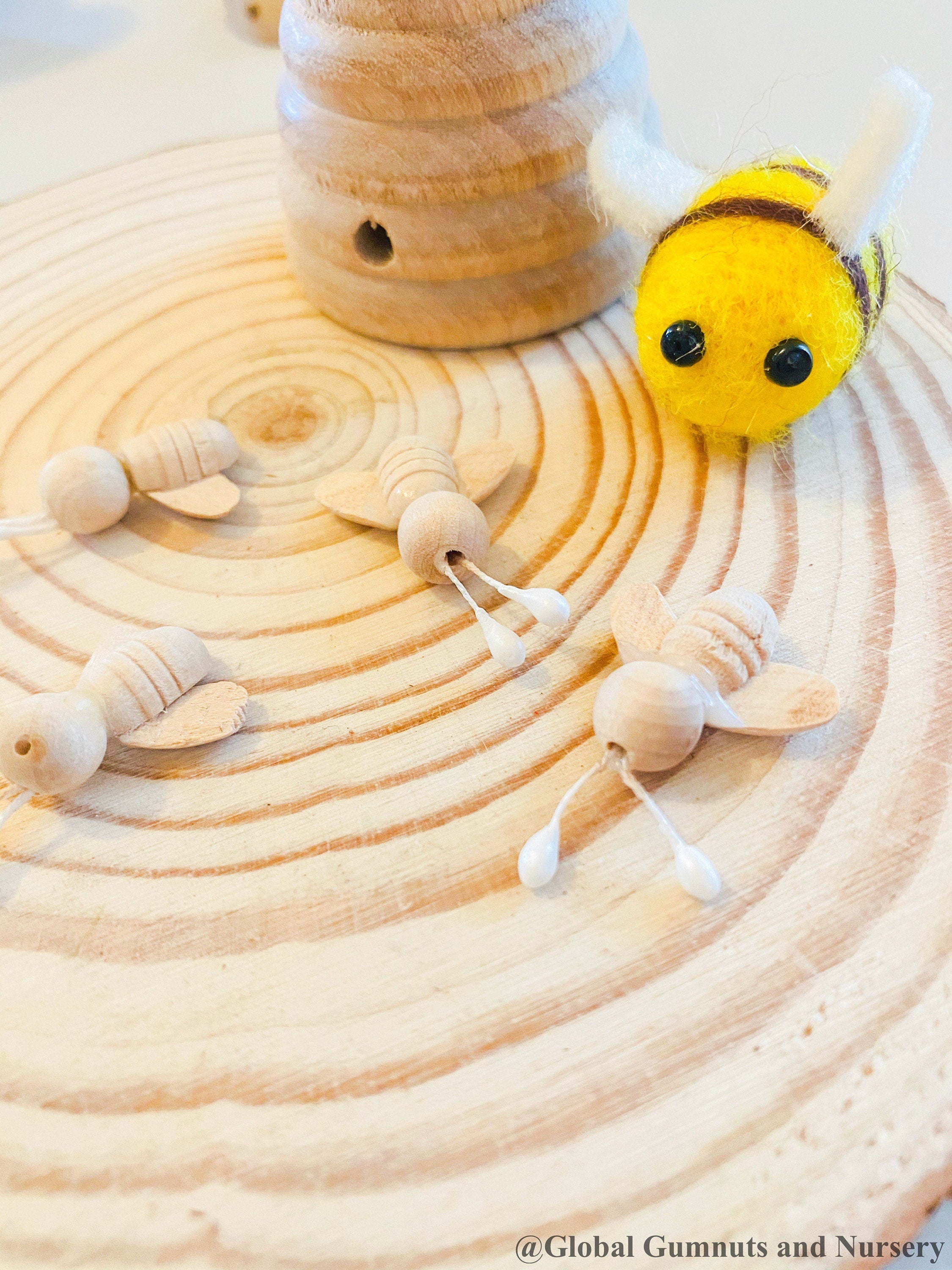 Mini Wooden Beehive: Small wooden beehive decoration, perfect for a natural display, no hole for hanging.