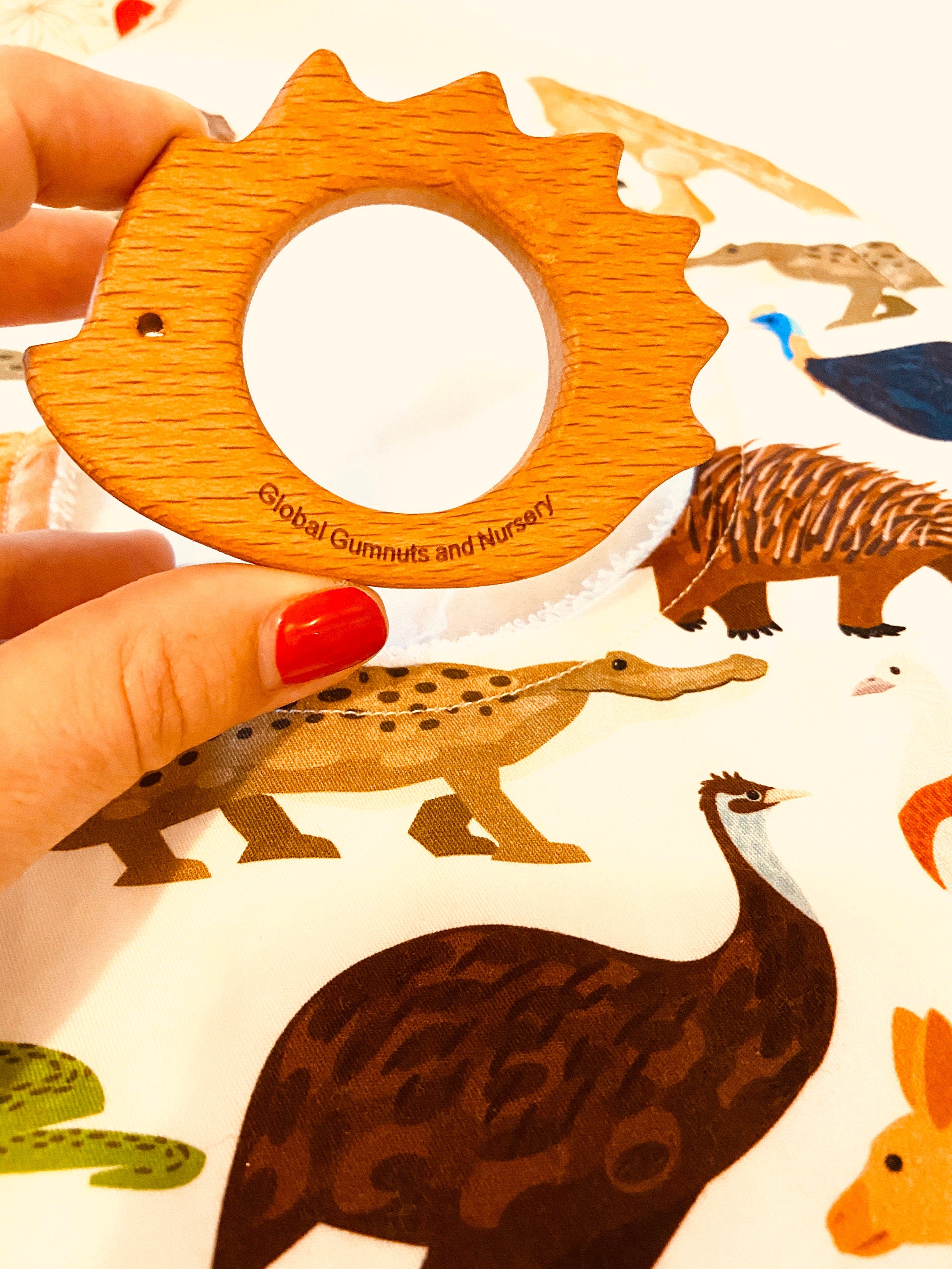 Beechwood echidna figurine, handcrafted and perfect for Australian wildlife-themed play or decor.