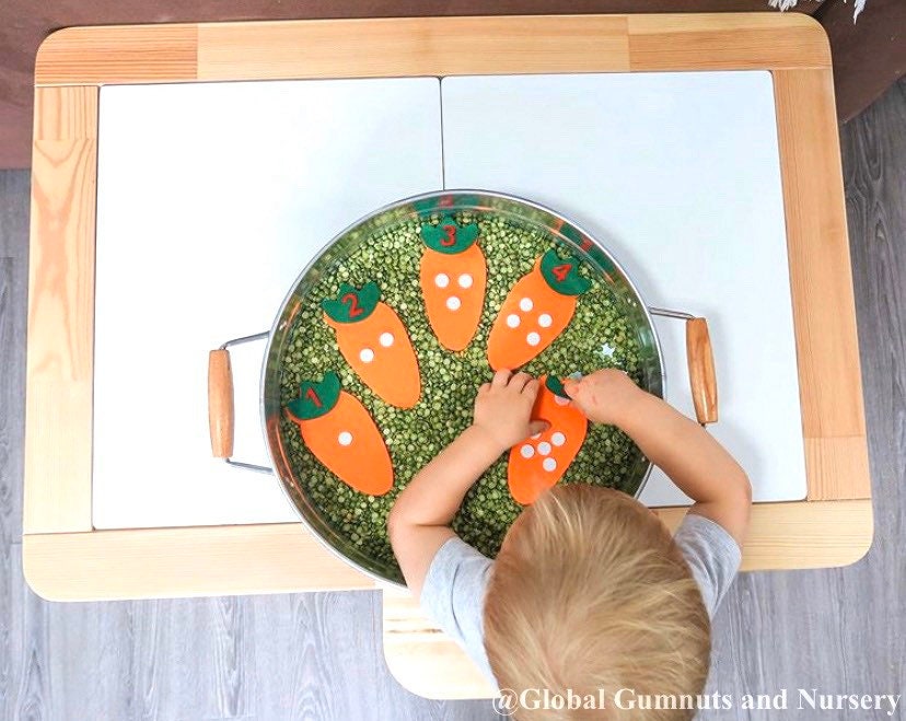 Fabric Counting Carrots: Set of 10 fabric carrots for educational play and counting.