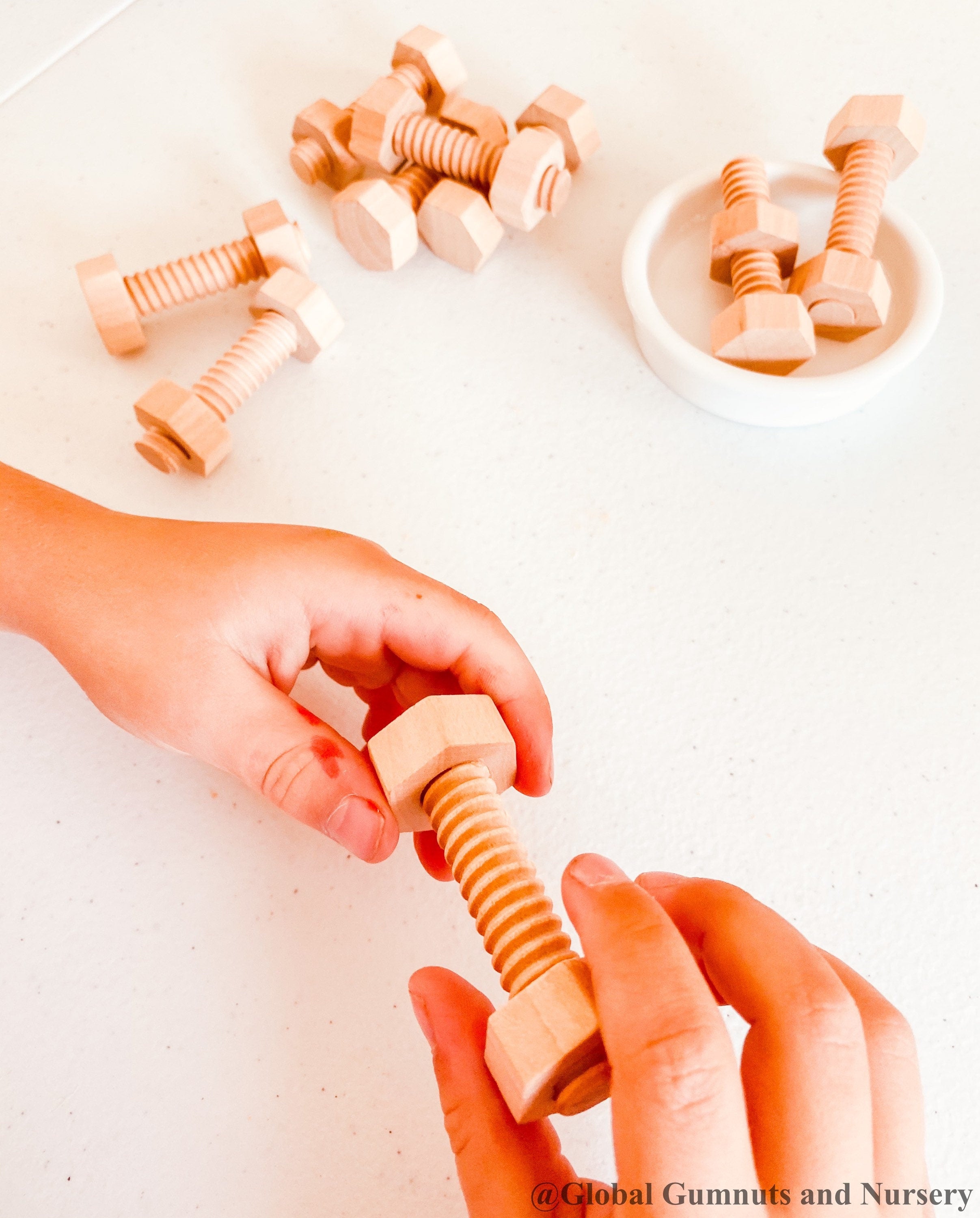 Wooden Nuts & Bolts Set: Six-piece set for motor skill development through play.