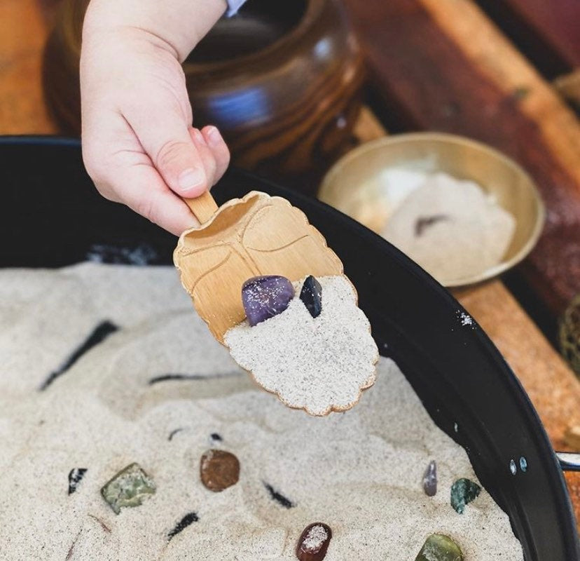 Natural Wood Leaf Spoon: Wooden scoop shaped like a leaf for sensory and craft play.
