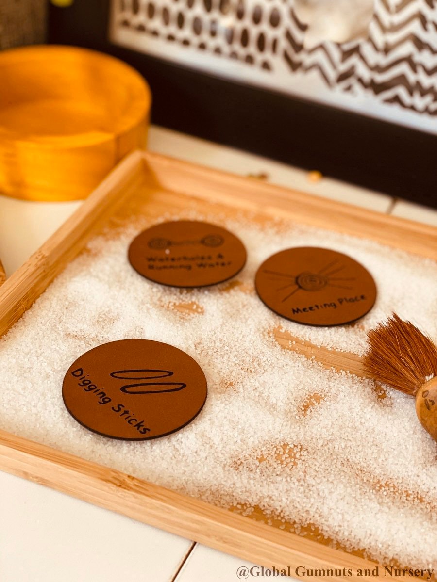 Indigenous Symbols Set: Faux leather symbols for NAIDOC Week educational activities.