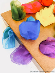 10 colour set sensory scarves: play silks in rainbow and earth colours for sensory activities.