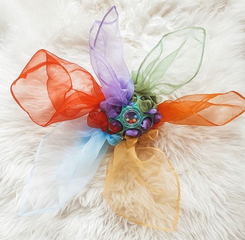 10 colour set sensory scarves: play silks in rainbow and earth colours for sensory activities.