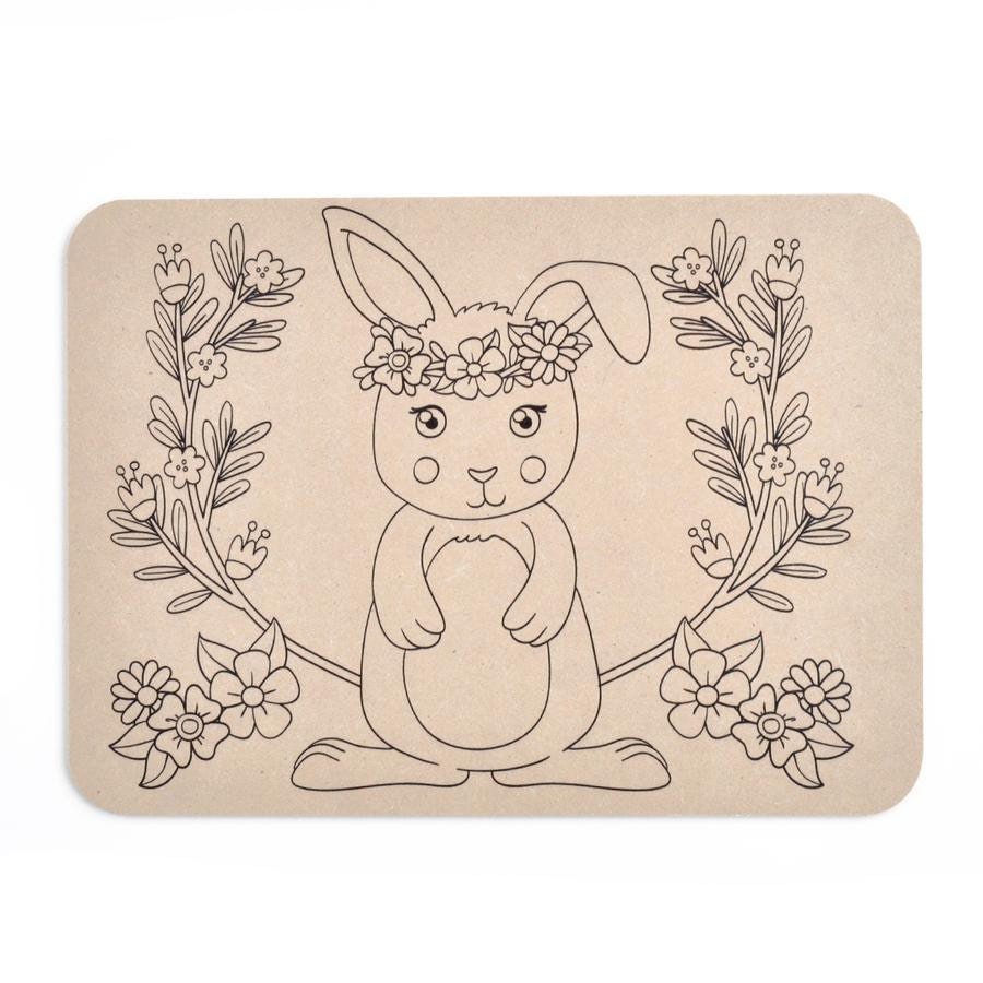DIY rabbit playdough board crafted from raw MDF, designed for kids' Easter crafts and playful learning.

