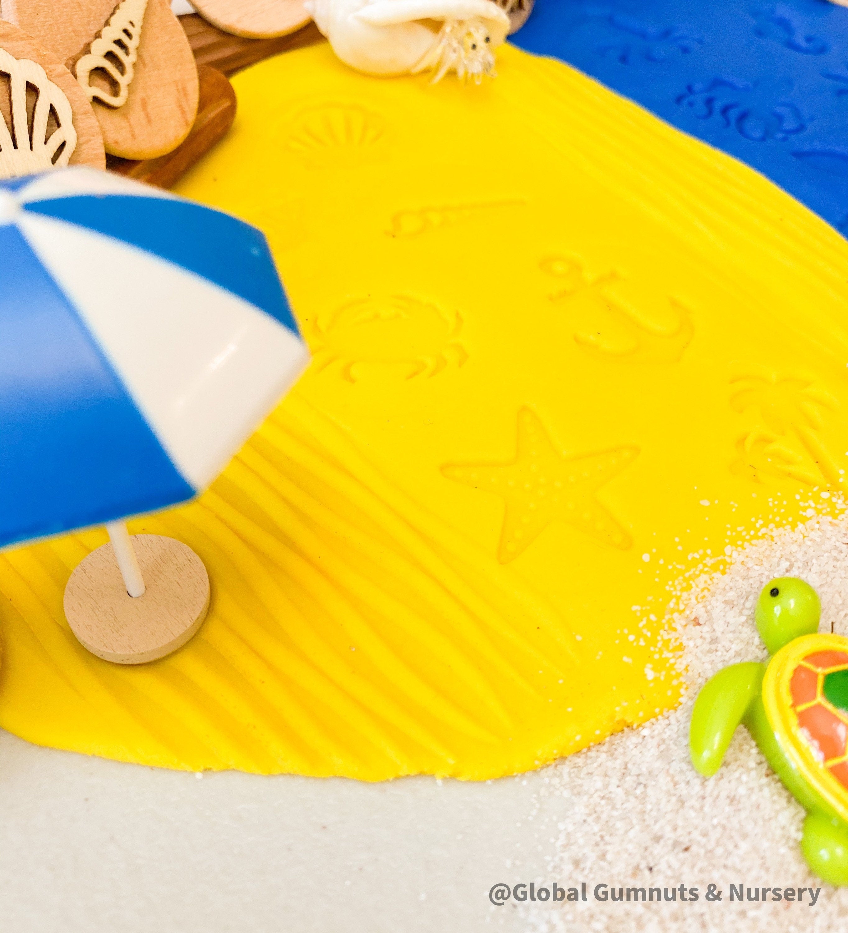 Beach Theme Stamps: Gumnut nature stamps featuring beach themes.
