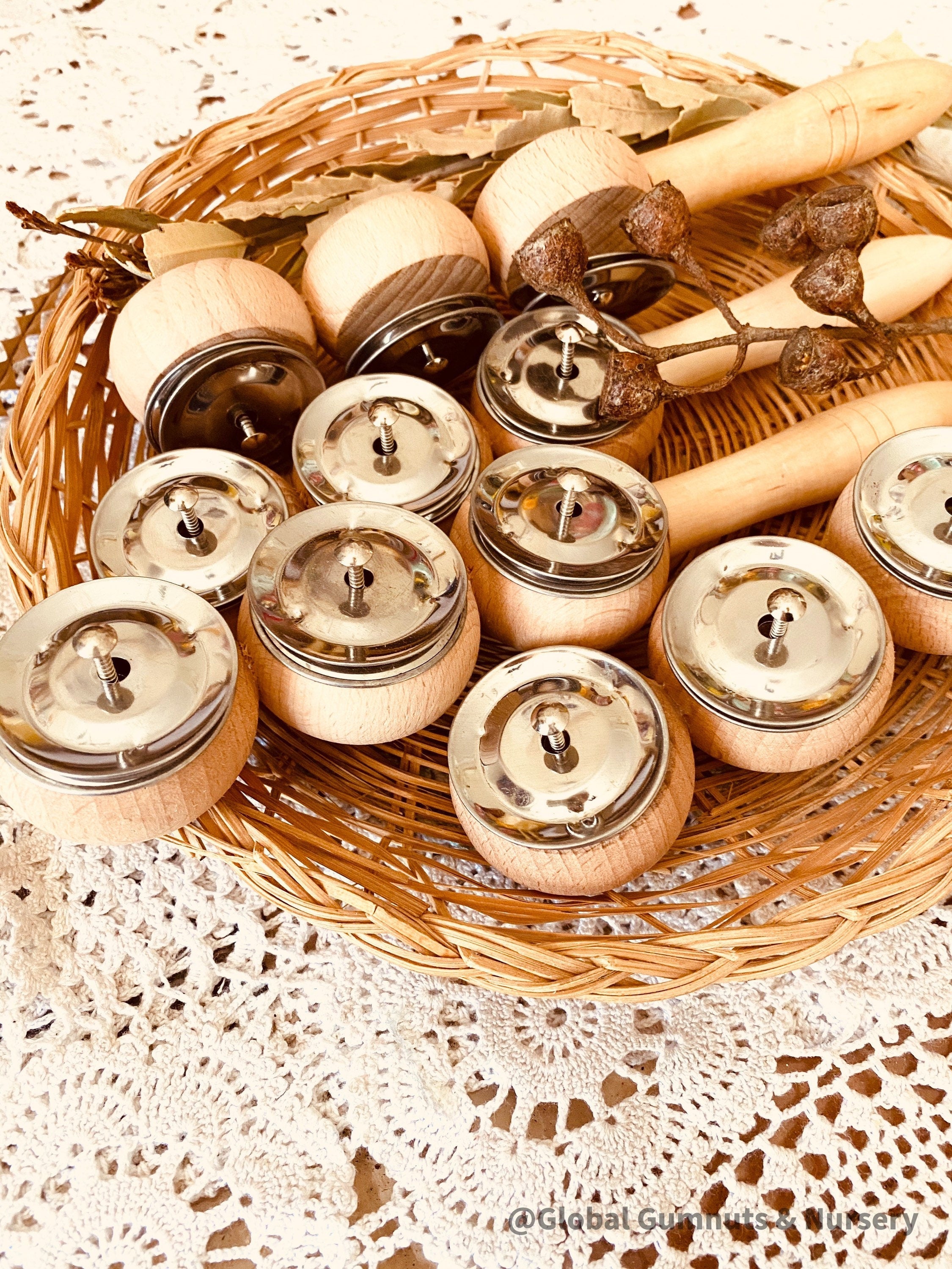 Jackie’s triple symbol shakers, a tactile and colorful musical instrument for play and rhythm exploration.