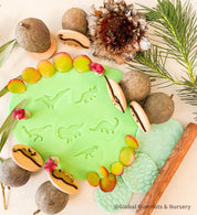 Roaming Dinosaurs Stamp Set: Six-piece dinosaur-themed gumnut stamp collection.