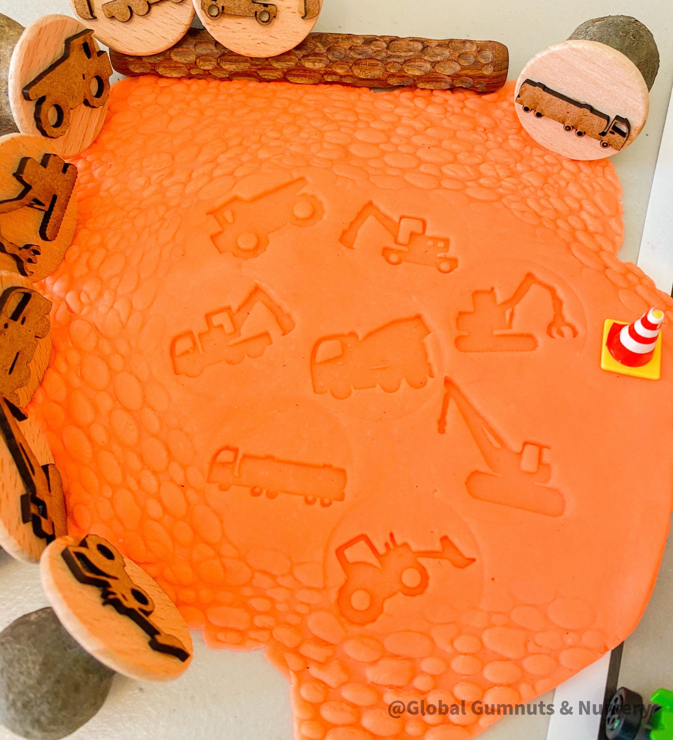construction zone gumnut nature stamps: 8-piece stamp set for sensory crafts and nature-inspired activities.
