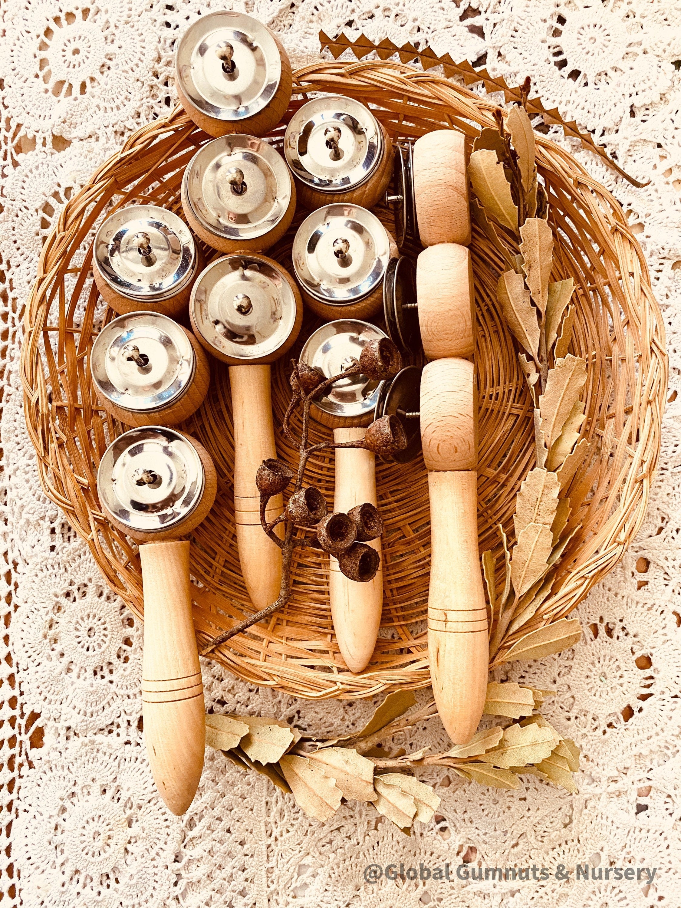 Jackie’s triple symbol shakers, a tactile and colorful musical instrument for play and rhythm exploration.
