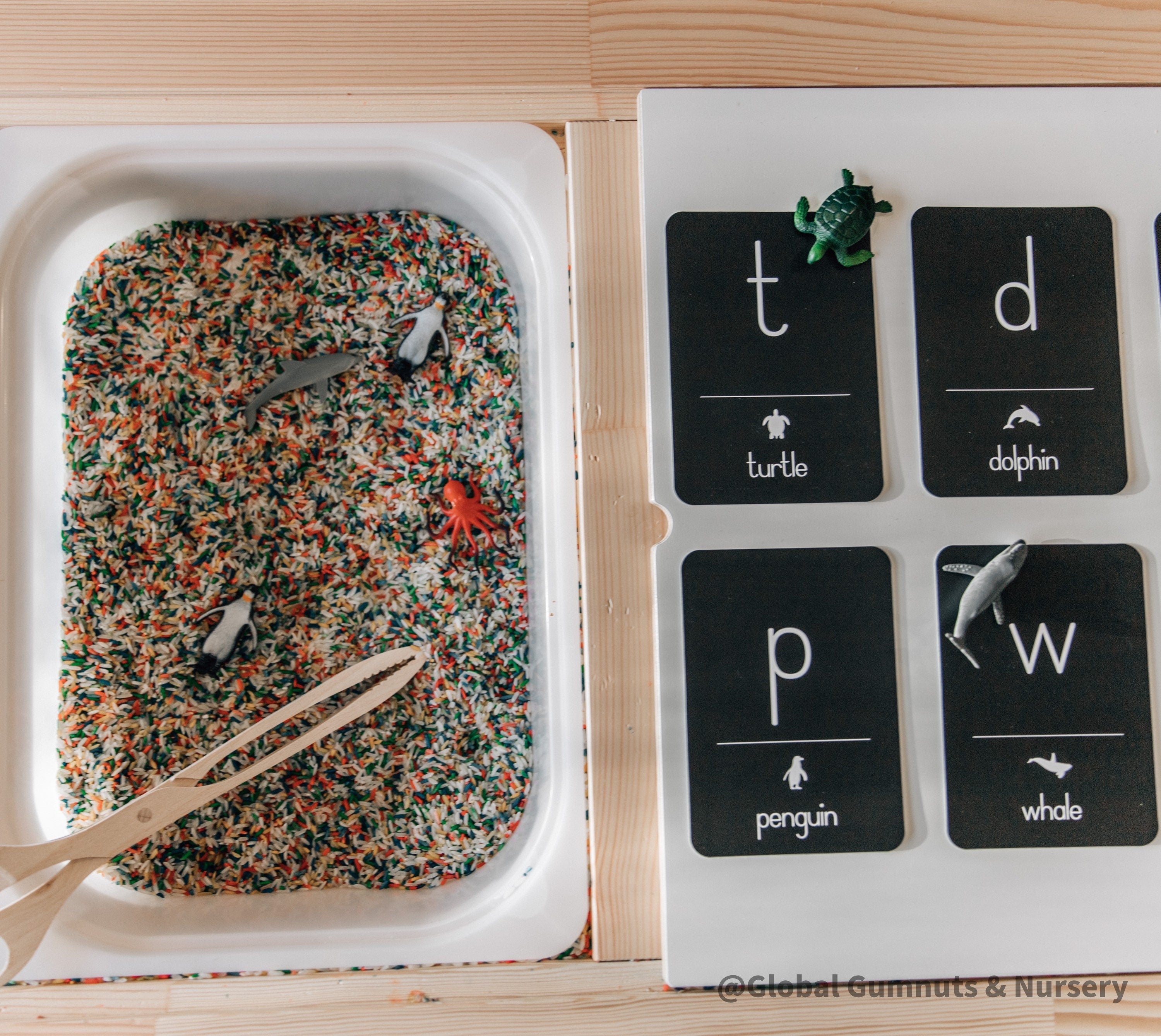 Set of lowercase animal alphabet flashcards, perfect for teaching early literacy and animal recognition in a fun way.