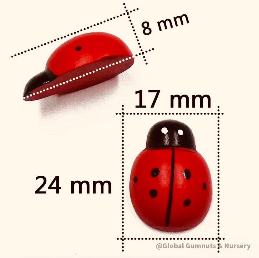 Wooden ladybirds (ladybugs), crafted without stickers for natural play.