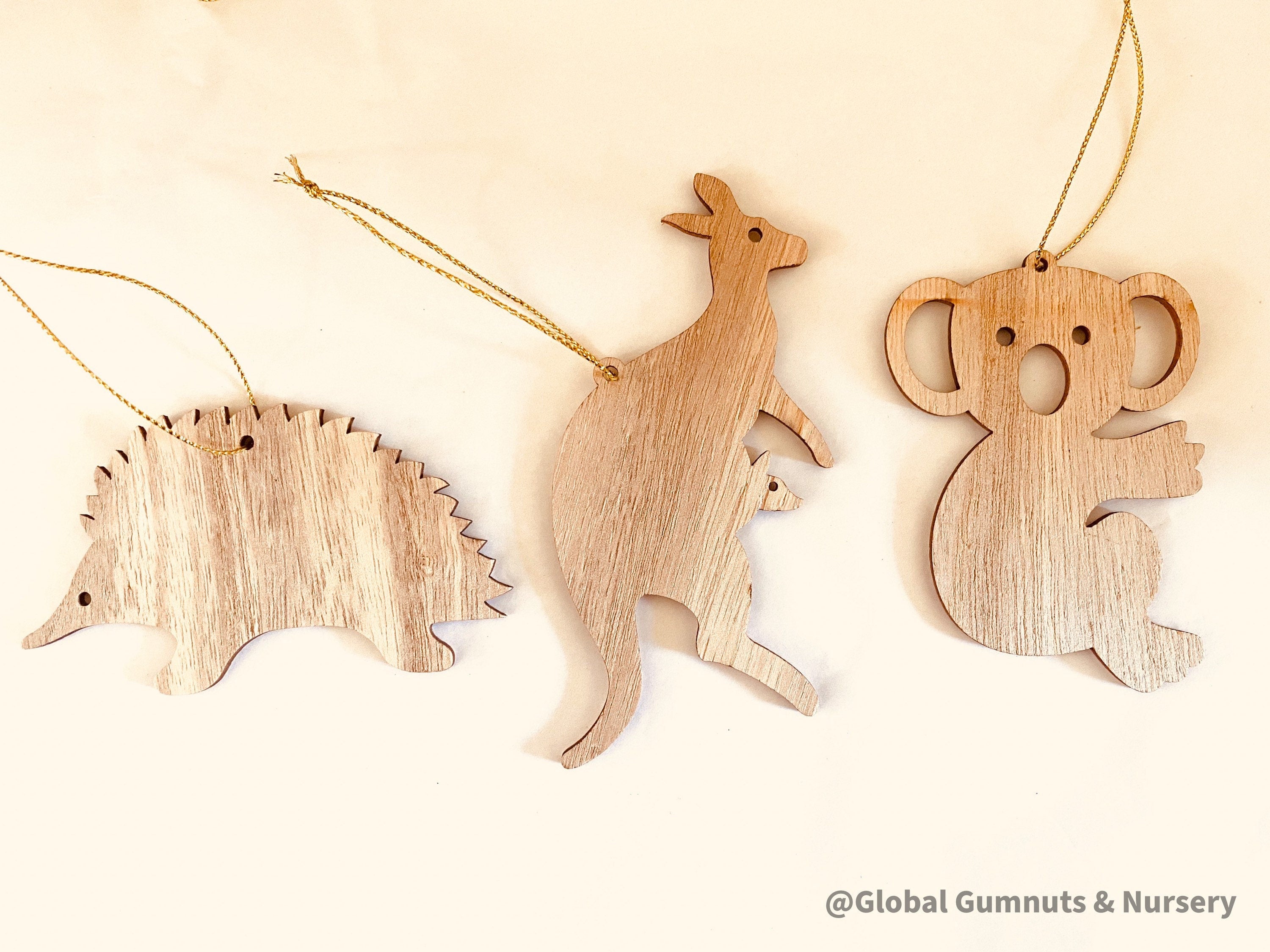 Australian animal Christmas ornaments, available as a set of 3 or individually. Handcrafted for a festive touch.