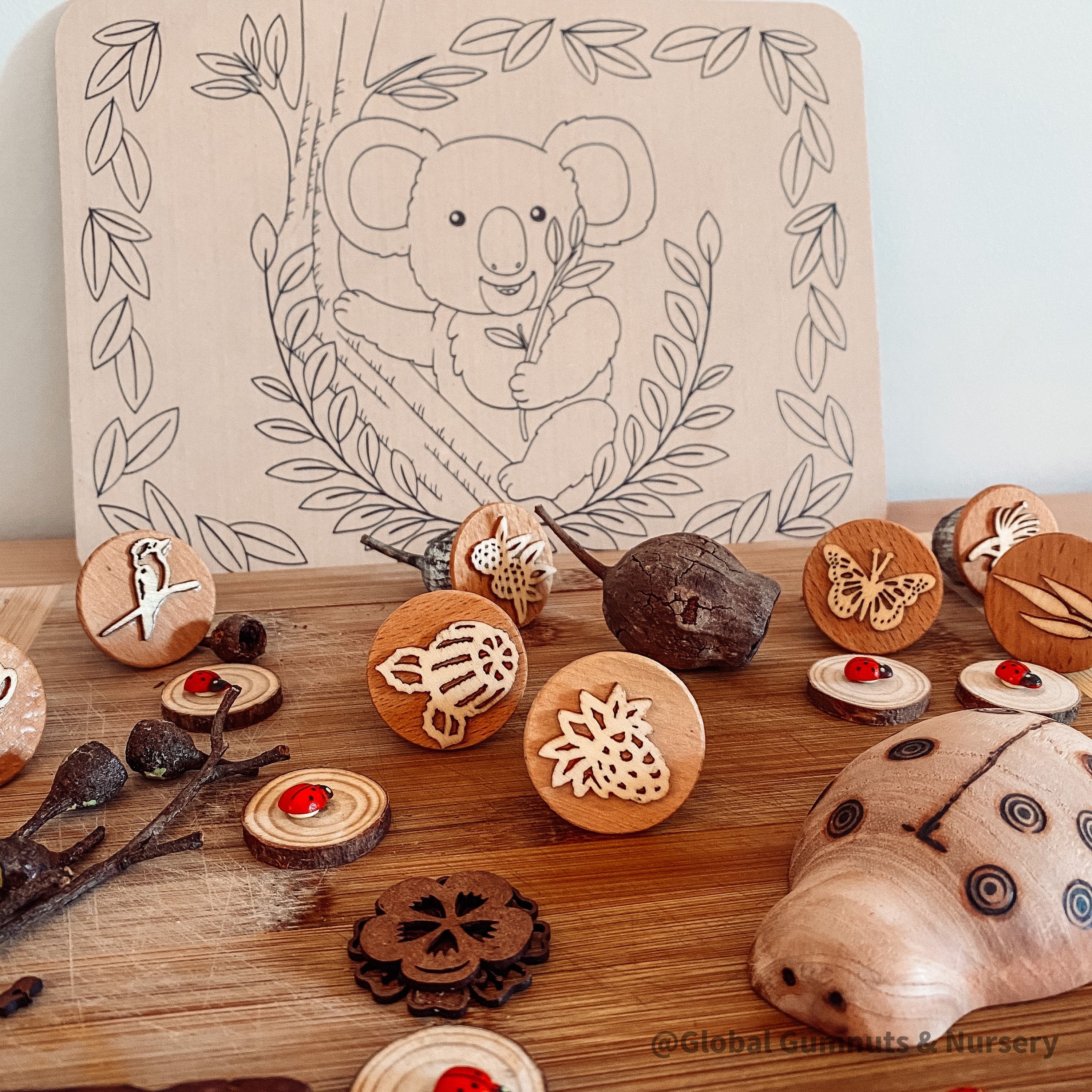DIY koala playdough board in raw MDF, a creative craft mat for kids to explore and learn.
