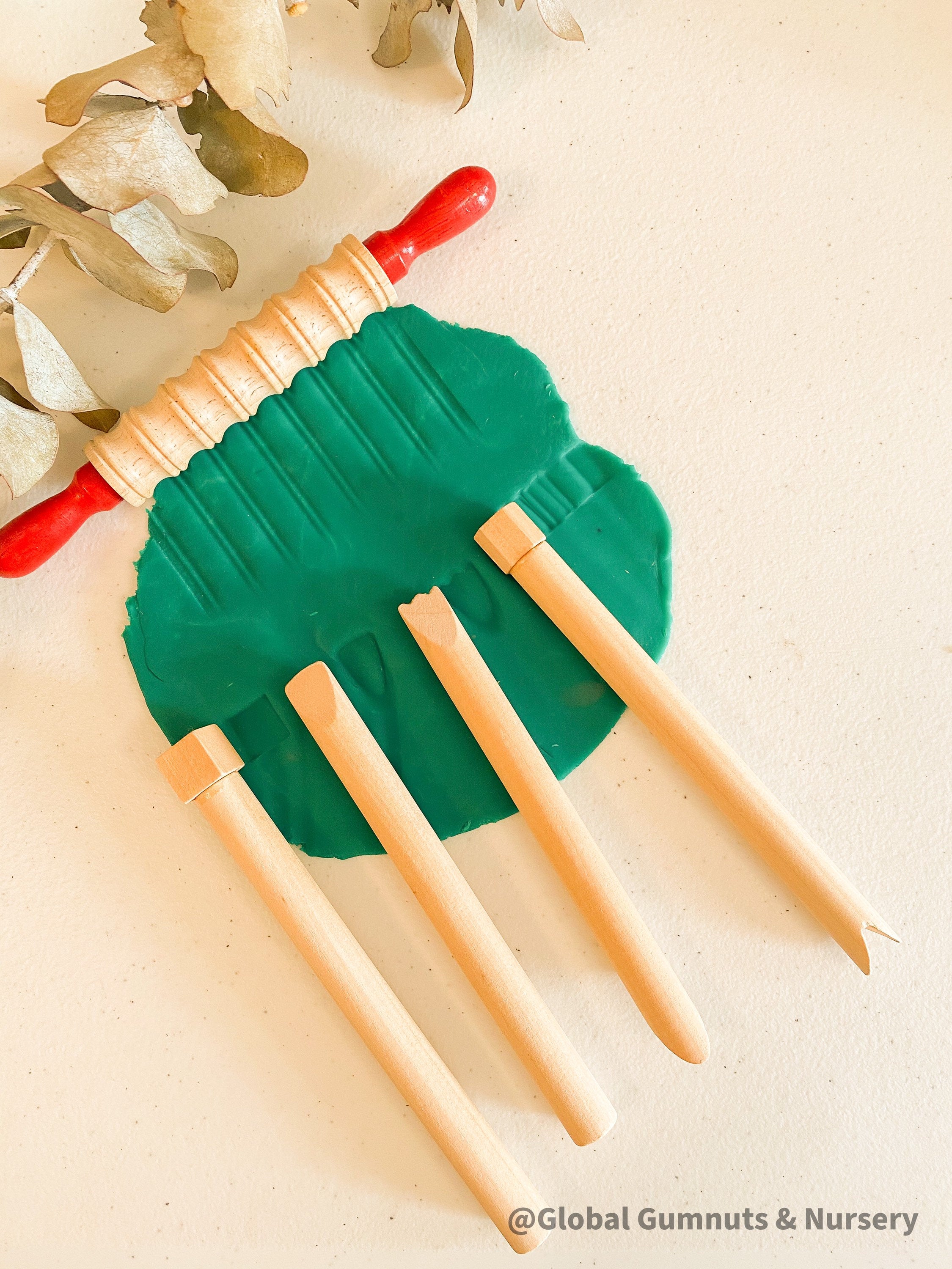 Wood Pattern Makers Set: Set of wooden tools for creating patterns and textures in clay or playdough, perfect for creative play.