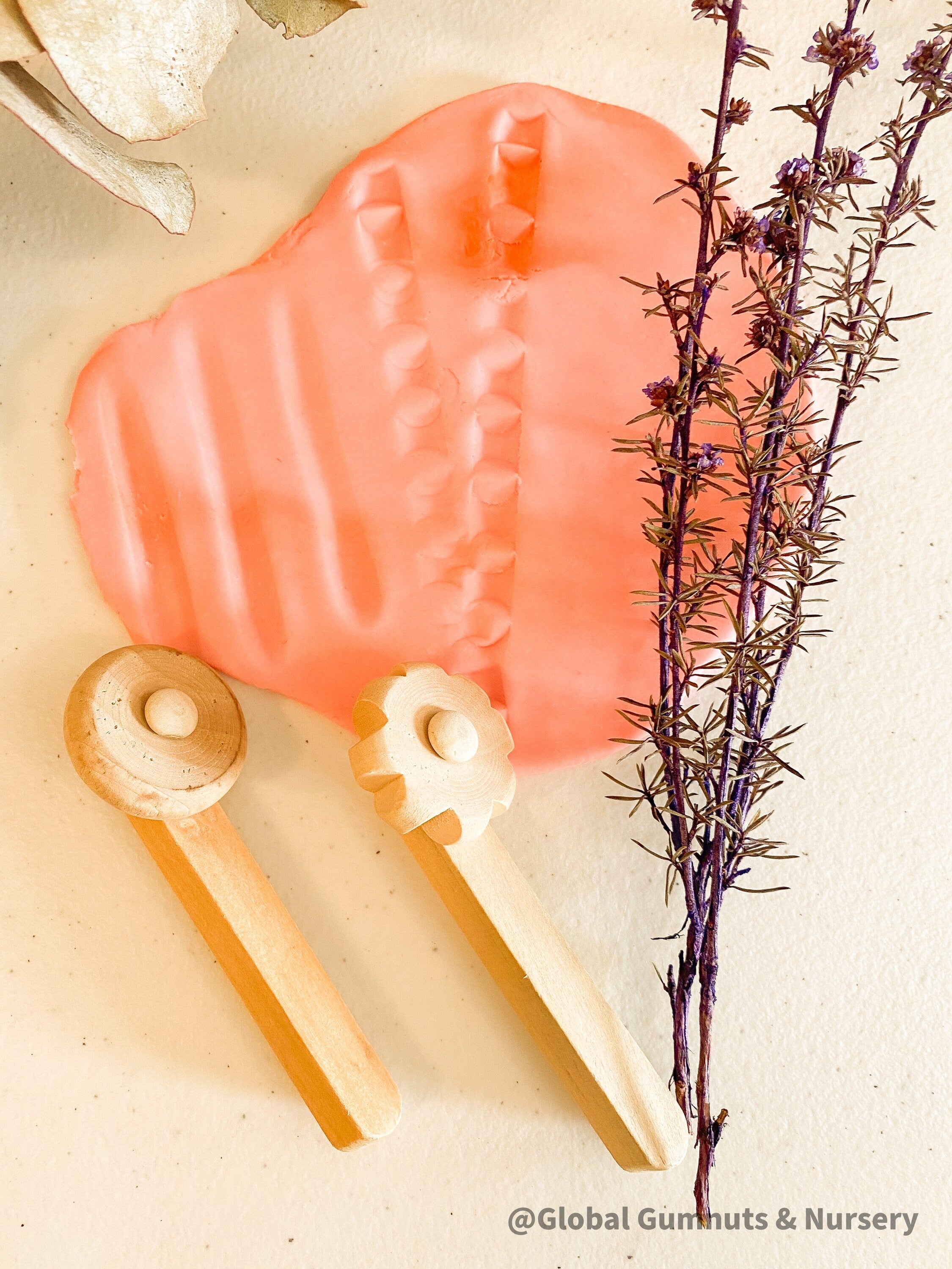 Wooden Cutting Tools Set: Set of wooden cutting tools, rolling tool, and playdough knife for safe and creative pottery or craft activities.