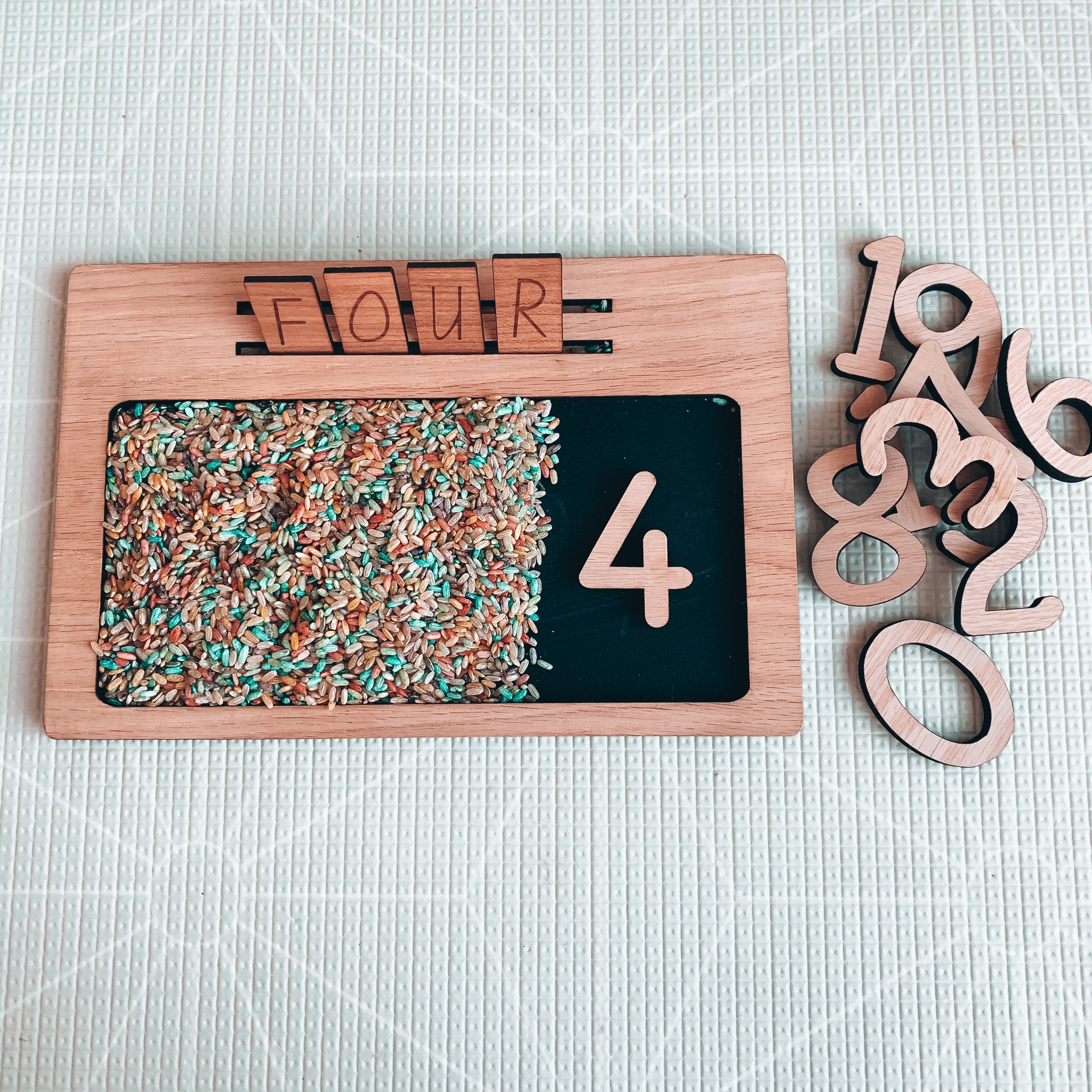 Chunky wooden numbers, 10-piece set for fun number learning, Montessori activities, or creative play.