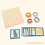 Play boards, Montessori wooden geoboard with 24pcs pattern cards and rubber bands.
