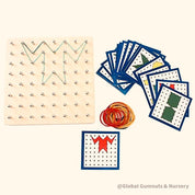 Play boards, Montessori wooden geoboard with 24pcs pattern cards and rubber bands.